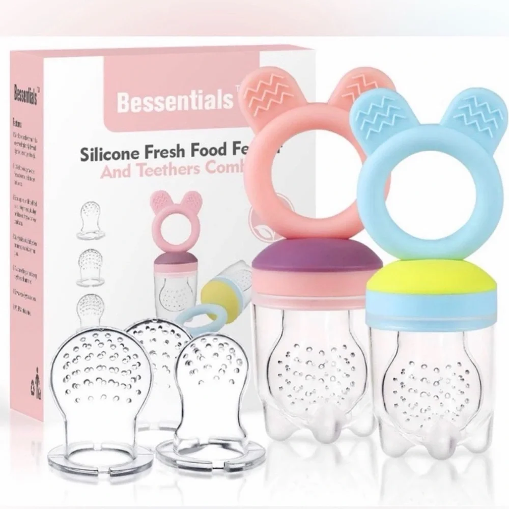 Bessentials Silicone Fresh Food Feeder and Pacifiers Combo NIB Multi Colors